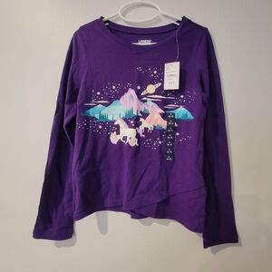Lands' End Magical Unicorn Purple Graphic Long Sleeve Tee Girls Size S 6/7 NWT